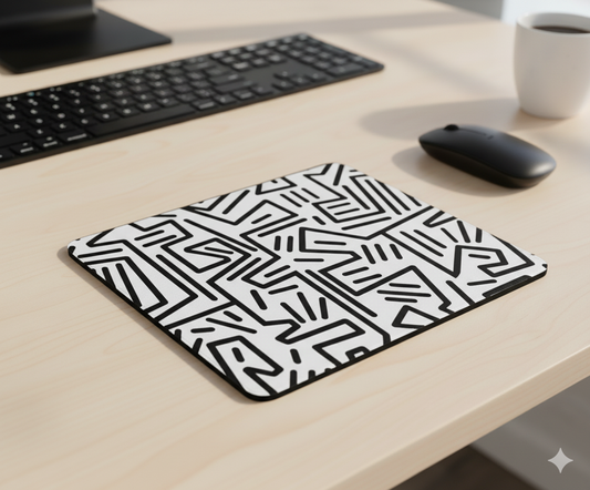Mouse Pad with Black & White Abstract Artwork Inspired by Keith Haring | Non-Slip Rubber Base, Smooth Surface for Office, Home, or Gaming Desk