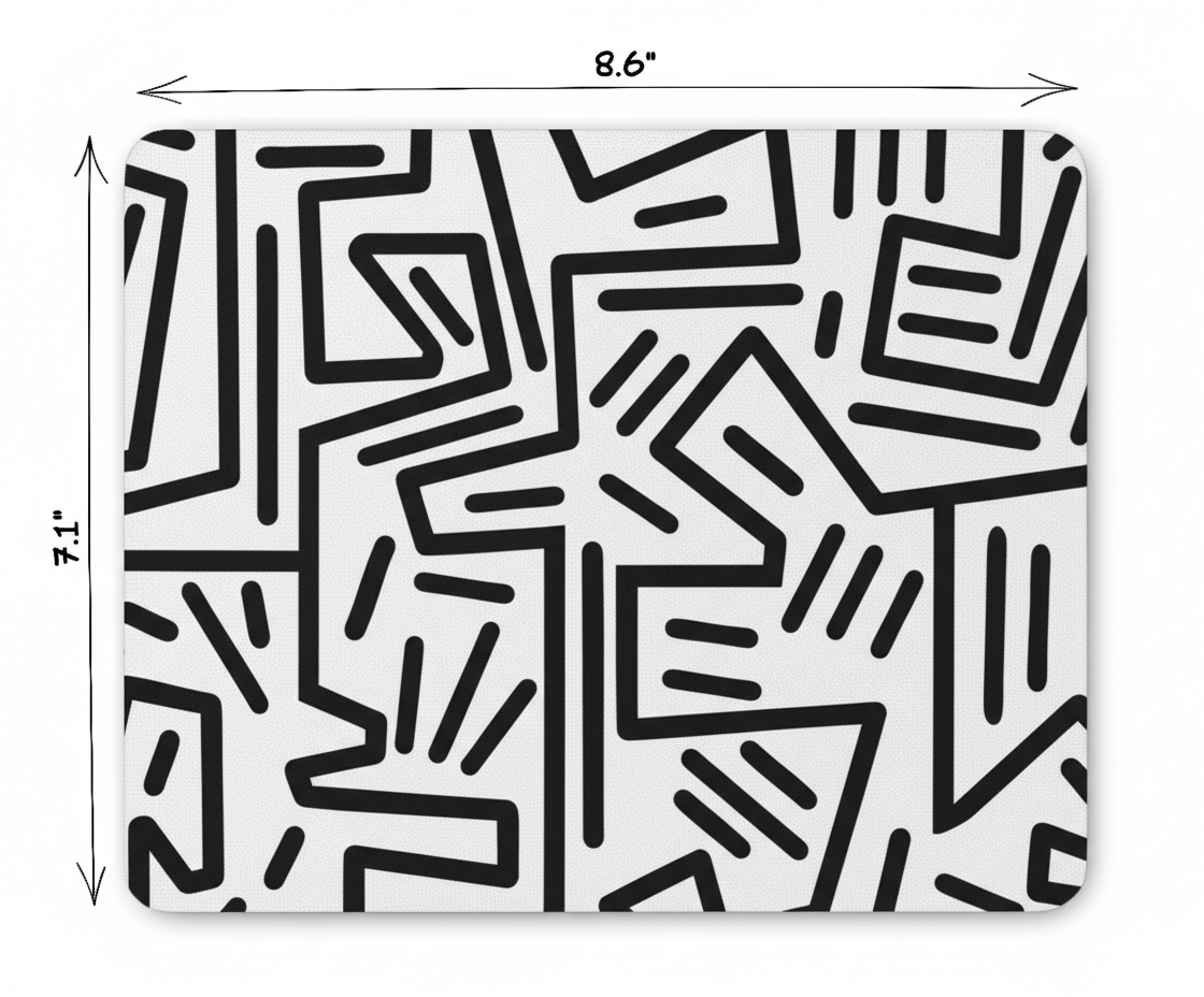 Mouse Pad with Black & White Abstract Artwork Inspired by Keith Haring | Non-Slip Rubber Base, Smooth Surface for Office, Home, or Gaming Desk
