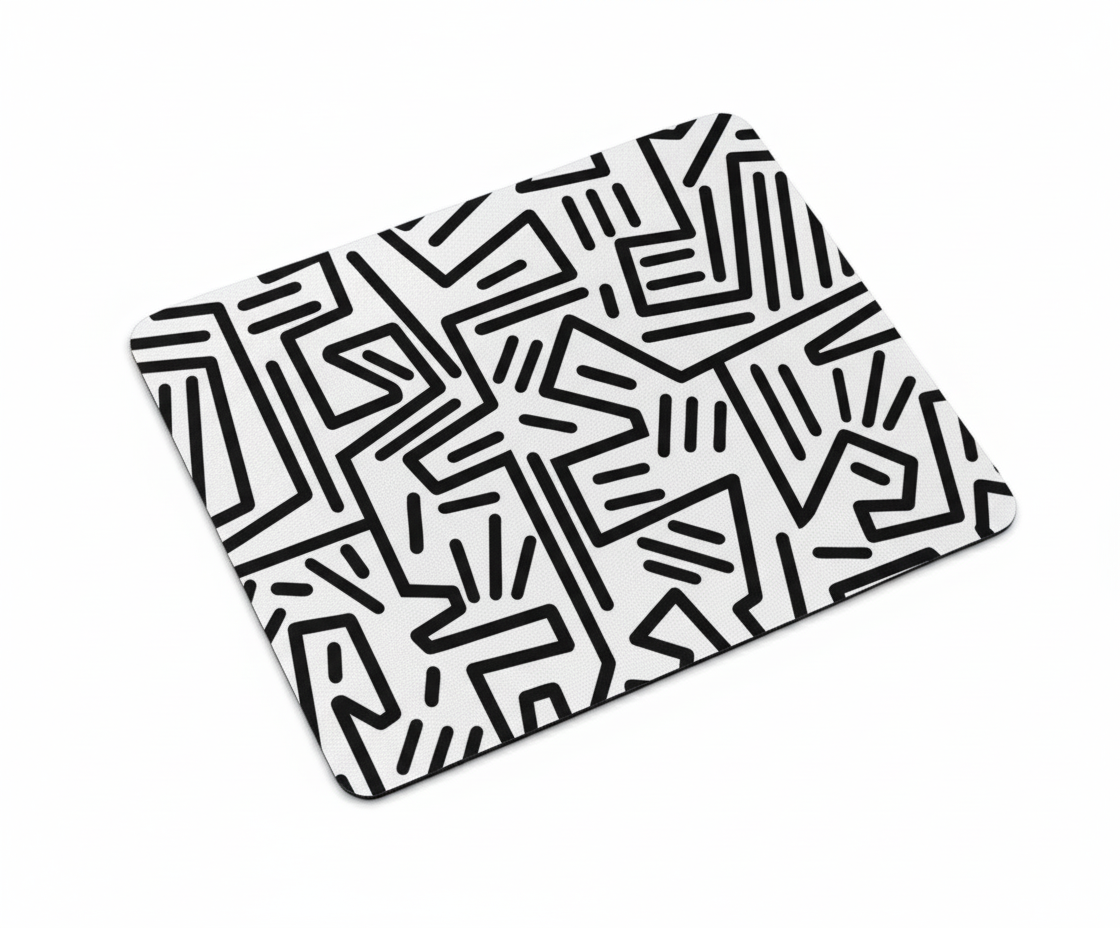 Mouse Pad with Black & White Abstract Artwork Inspired by Keith Haring | Non-Slip Rubber Base, Smooth Surface for Office, Home, or Gaming Desk