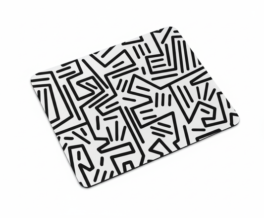 Mouse Pad with Black & White Abstract Artwork Inspired by Keith Haring | Non-Slip Rubber Base, Smooth Surface for Office, Home, or Gaming Desk