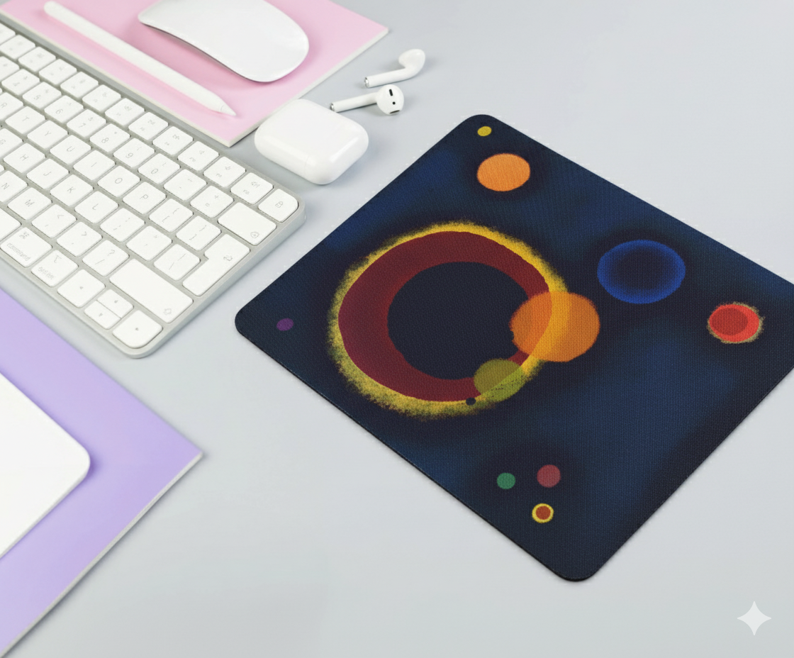 Cosmic Outer Space Mouse Pad with Abstract Cosmos Design Inspired by Wassily Kandinsky | Vivid and Energetic Desk Mat with Non-Slip Base for Home and Office
