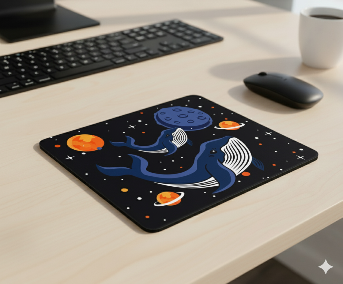 Cosmic Whale Mouse Pad with Planets and Galaxy Background | Space Fantasy Desk Mat with Non-Slip Base | for Gamers, Creatives, and Dreamers