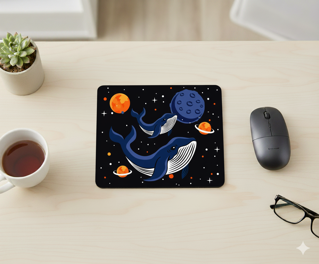 Cosmic Whale Mouse Pad with Planets and Galaxy Background | Space Fantasy Desk Mat with Non-Slip Base | for Gamers, Creatives, and Dreamers