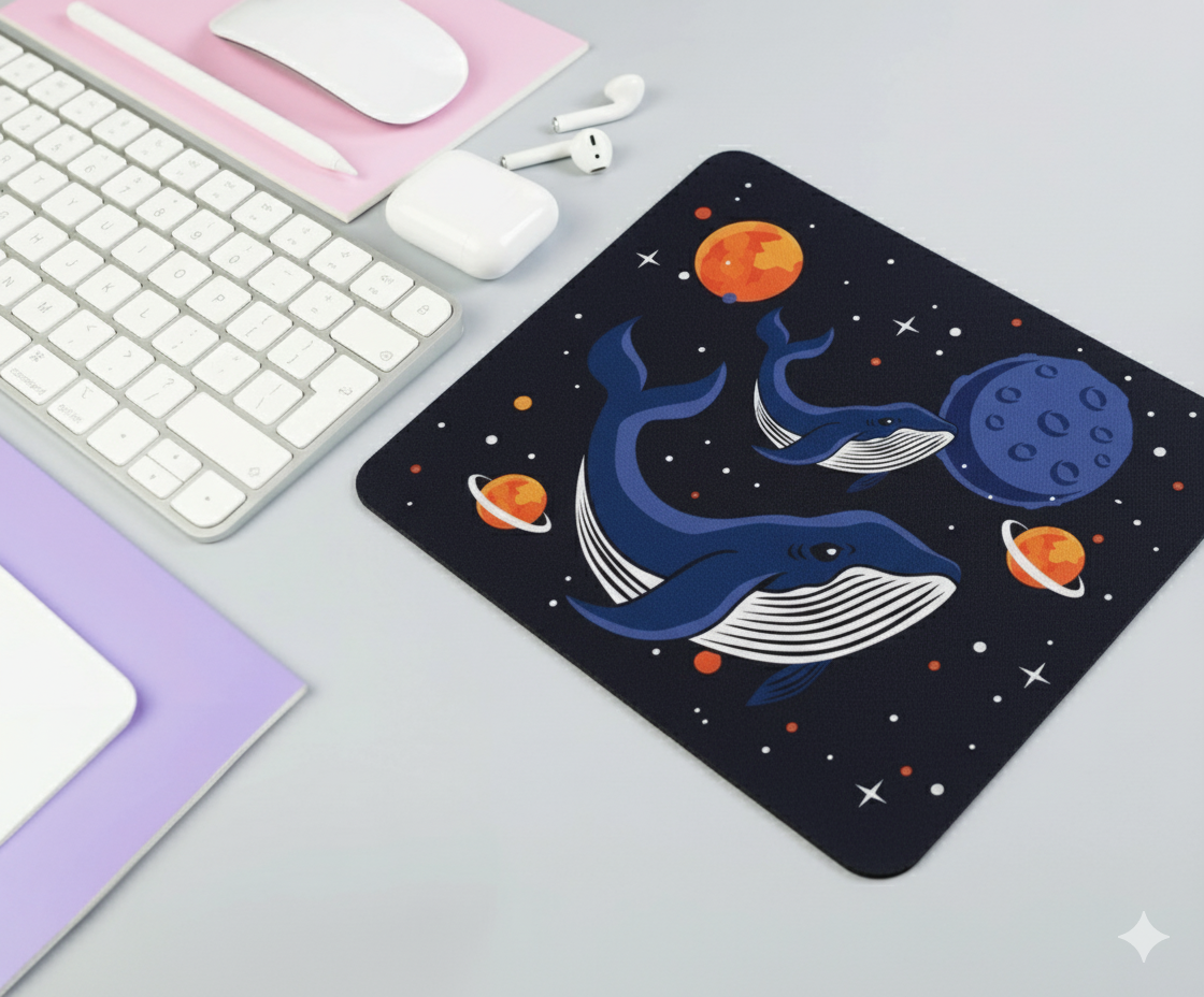 Cosmic Whale Mouse Pad with Planets and Galaxy Background | Space Fantasy Desk Mat with Non-Slip Base | for Gamers, Creatives, and Dreamers