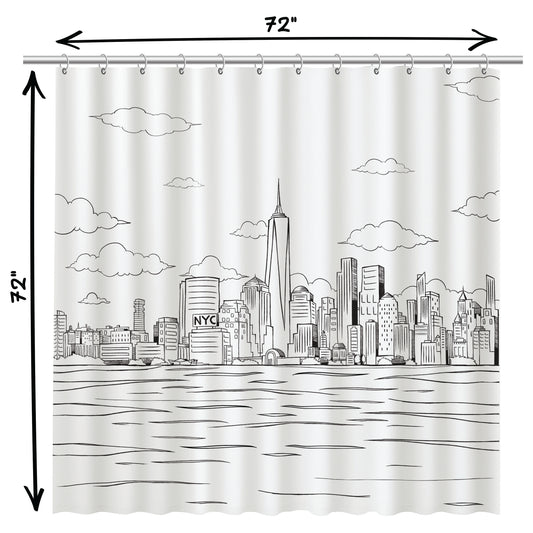 Black & White New York City Skyline Artwork by NYwC | Quick Drying Water Resistant Washable Fabric | Use as Shower Curtain Liner or Shower Curtian